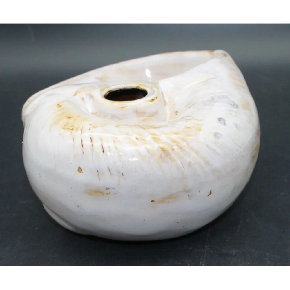 Pier 1 Nautilus Shell Vase Planter Coastal Beach Decor Ceramic 7in Cream Tan